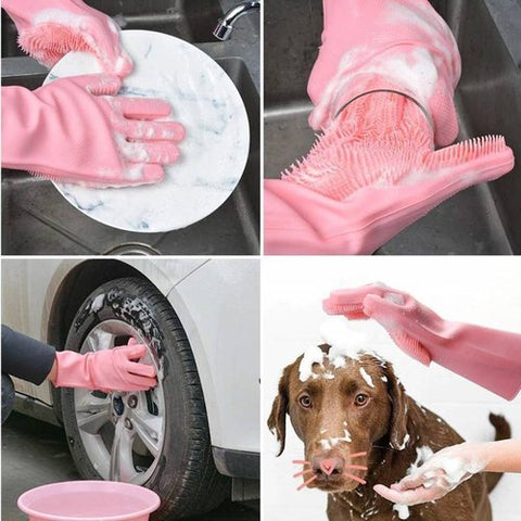 Reusable Silicone Washing Gloves with Built-In Scrubber for Kitchen Bathroom Car and Multipurpose Cleaning